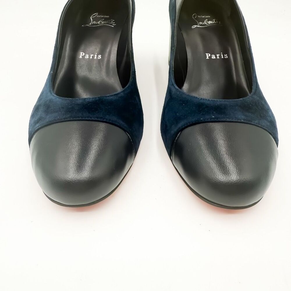 Christian Louboutin Miss Duvette 55 Cap Toe Suede Block Heel Pumps EU 38 US 8 - Picture 3 of 11